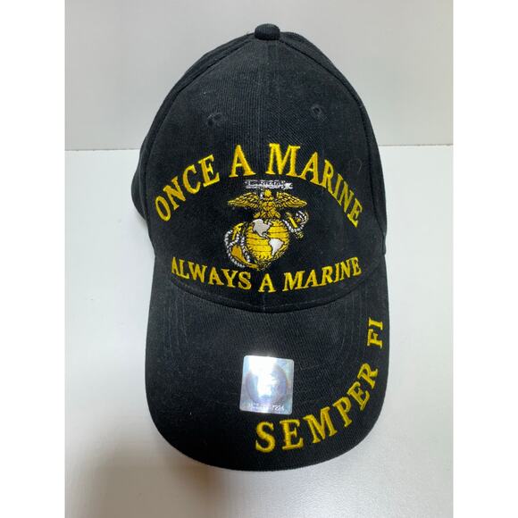 Once A Marine Always A Marine Semper Fi Black Cap Hat Officially Licensed - Picture 1 of 6